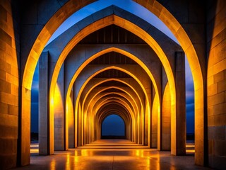 Fototapeta premium Symmetrical Concrete Arches Silhouette - Moody Architectural Background