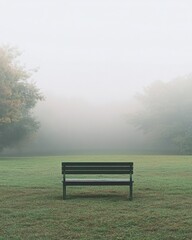 Dementia risk represented by a lone bench in a fog-covered park. Featuring the solitude and quiet fading of memories