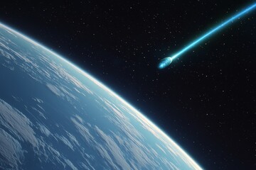 Obraz premium Universe and cosmic concept. A comet streaks across the starry sky above Earth.