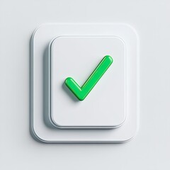 Green checkmark button on white background