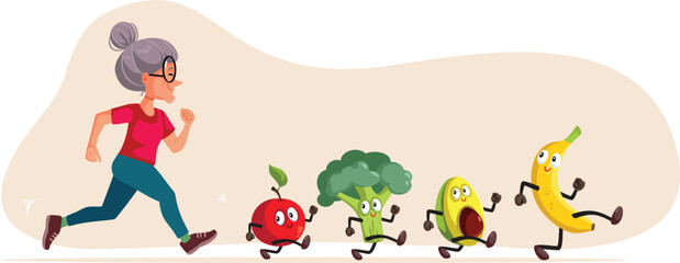 Happy Senior Lady Living a Healthy Lifestyle Vector Illustration. Energetic and strong elderly woman being in shape and health conscious 