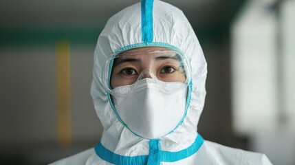 Healthcare worker in protective gear, focused and ready for action.