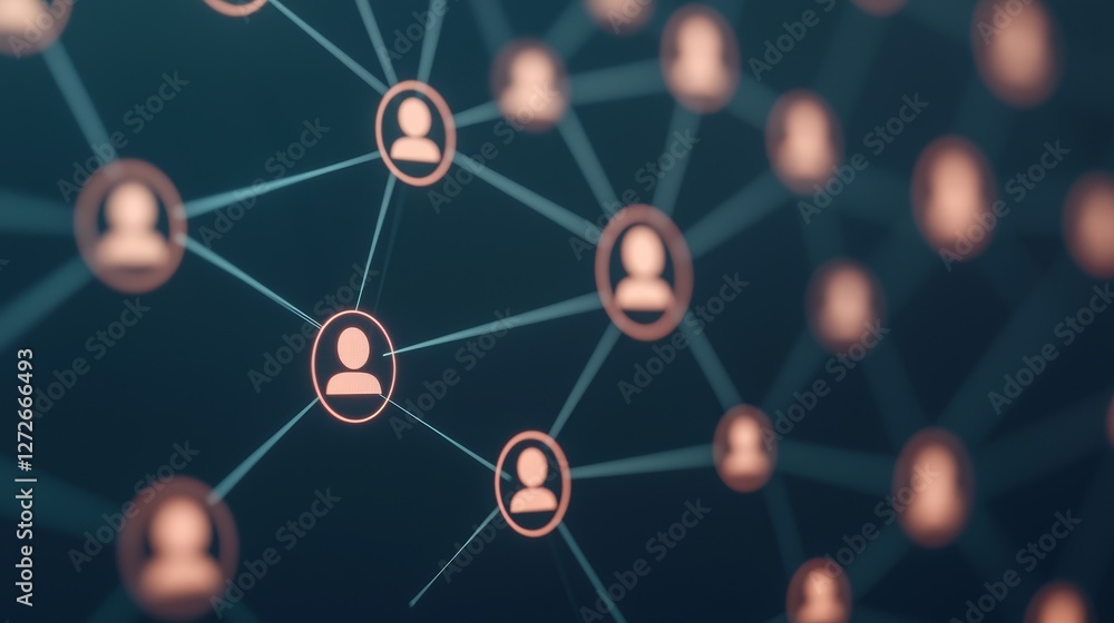 Poster digital network of interconnected user profiles with nodes and connections., network, connection, co