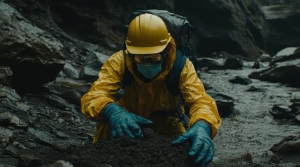 Scientist in Protective Gear Examining Soil Sample