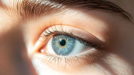 Fototapeta premium Extreme Close-Up of a Vibrant Blue Eye Capturing Intricate Details and Textures in Natural Light