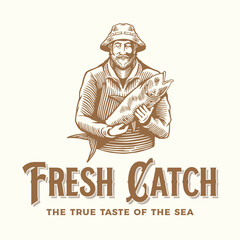Obraz premium Vintage Fisherman Emblem Logo Illustration