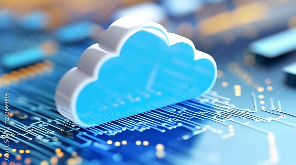 Leinwandbilder Stylized Cloud Icon on Circuit Board Displaying Cloud Computing Technology and Data Storage : Generative AI
