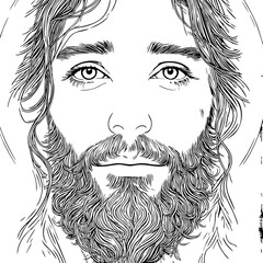 Sacred Jesus Christ Line Art – Religious Black and White Illustration