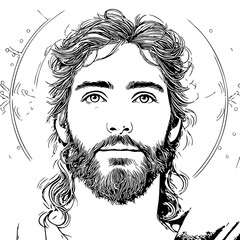 Sacred Jesus Christ Line Art – Religious Black and White Illustration