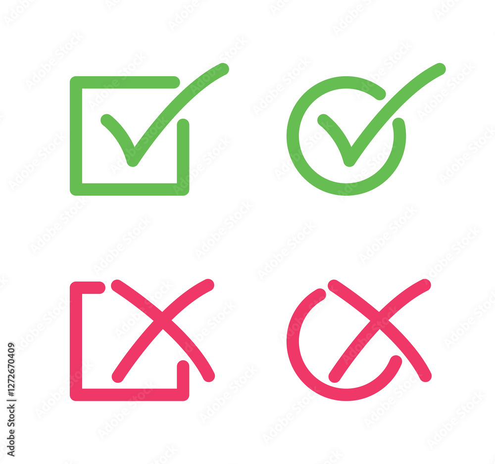 Poster check mark and cross icon button. check box icon with right and wrong buttons.