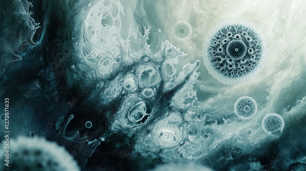 Aufkleber abstract representation of microscopic life forms in a fluid environment.