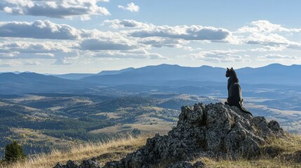 Black Dog Silhouetted Against Mountain Vista