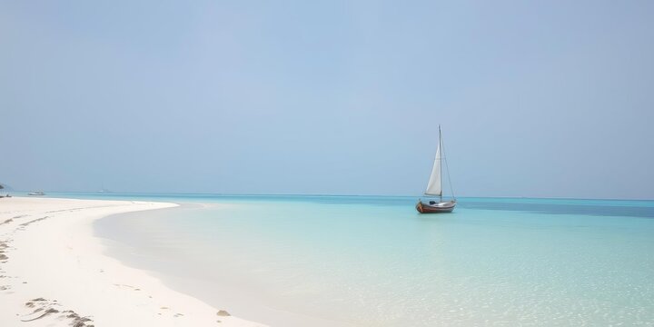 Traditional Philippine sail boat anchored on sandy white beach with crystal clear waters in Boracay, Philippines, sand, travel, traditional