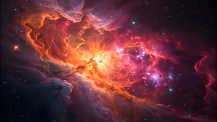 Fototapeta premium Colorful Neon Nebula with Luminous Gas Clouds Creating a Futuristic and Mystical Cosmic Scene