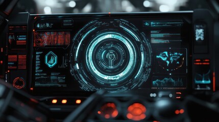 Obraz premium Futuristic Tech Interface: A Cyberpunk-Style Digital Dashboard Display