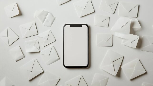 A smartphone showing a collection of unread emails in a crowded inbox. Featuring digital clutter and overwhelm