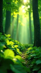 Obraz premium Green foliage with sunlight filtering through, light, filter, foliage