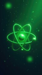 Stylized green atom on vector background, geometric design , technology, abstract