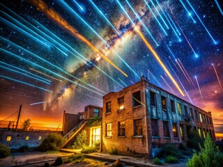 Fototapeta premium Urban Exploration: Meteor Shower Over Cityscape - Astrophotography