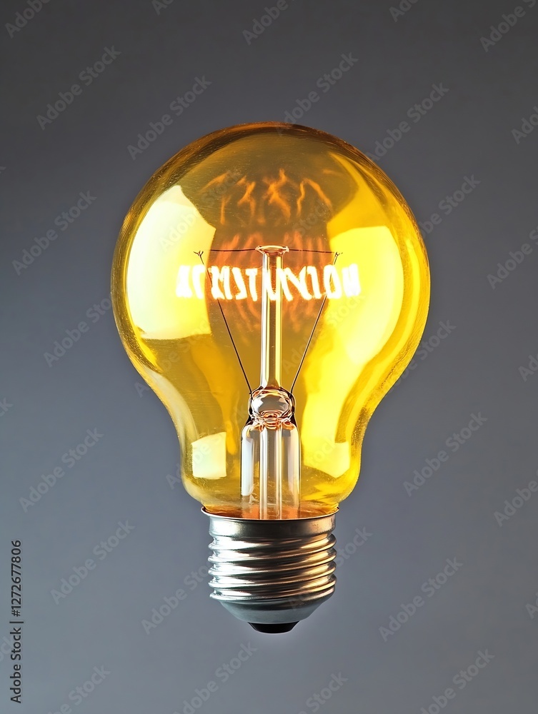 Poster vintage light bulb with illuminated filament and warm glow on dark background : generative ai