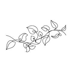 Elegant SingleLine Vine Drawing HeartShaped Leaves and Twigs