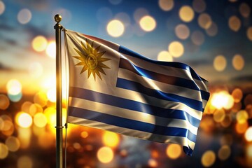Uruguay Independence Day: Low Light Flag Celebration Stock Photo