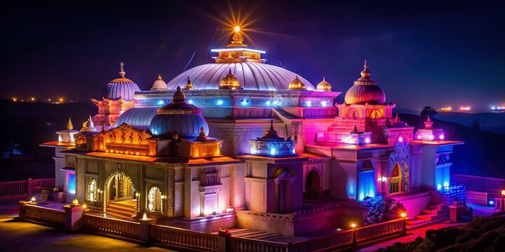 Vaishno Devi Temple at Night, Jammu and Kashmir, India - Spiritual Pilgrimage Site, Low Light Photography