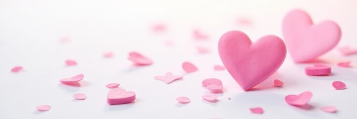 Obraz premium Delicate pink hearts strewn across white field Clean, minimal design , subtle, minimal, sweet