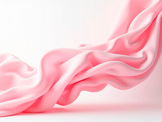 Floating elegant pink fabric on white background, selective focus