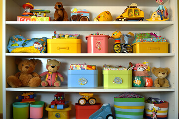 Organized children's toys on shelves