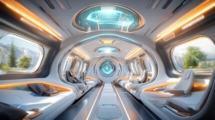 Obraz premium Futuristic Train Interior Design: Luxury Travel in the Future