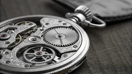 Timeless Precision: A close-up view of the intricate inner workings of a vintage pocket watch. Capturing the craftsmanship and mechanical complexity, symbolizing time, history.