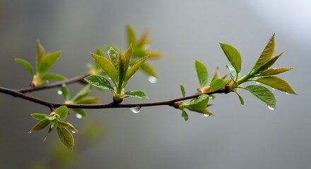 Dew-kissed spring leaves - Freshness and renewal - Nature blog post or greeting card