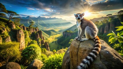 Obraz premium Madagascar's majestic lemurs: island paradise wildlife photography.