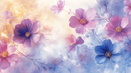 Delicate Pastel Flowers in Artistic Watercolor Style