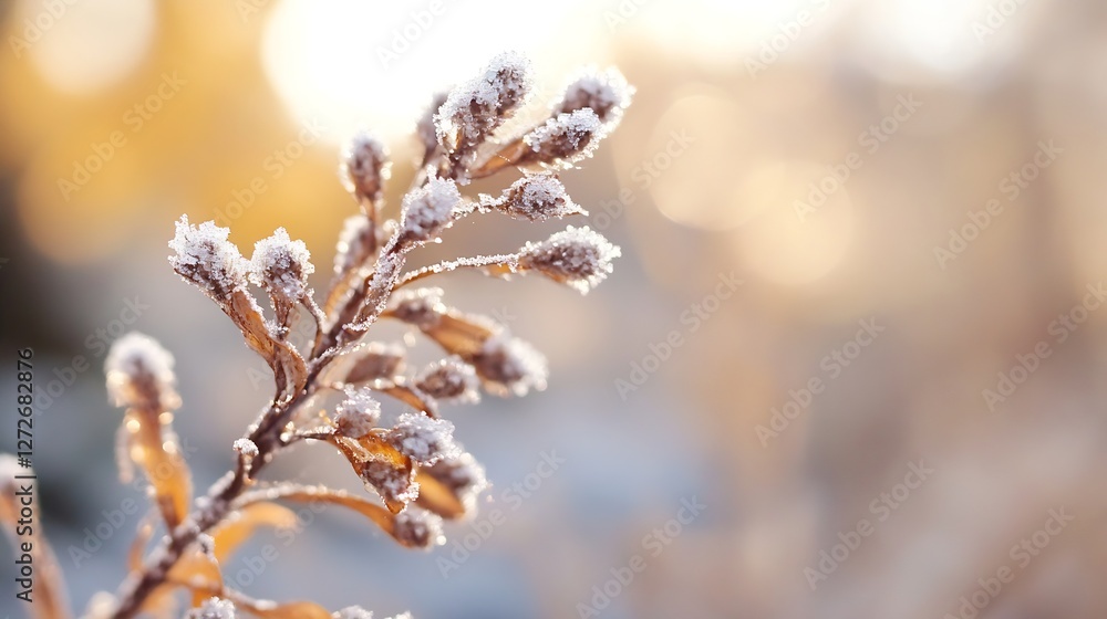 Aufkleber frosty branches with frosted buds captured in soft natural light : generative ai