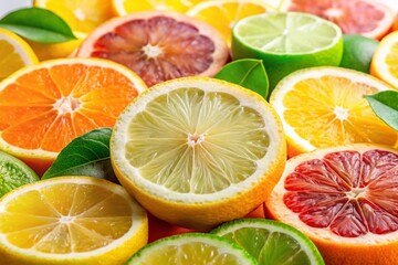 Vibrant Citrus Slices: Lime, Lemon, Orange & Grapefruit on White
