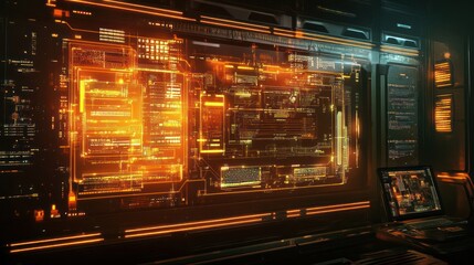 Obraz premium Futuristic Orange Interface: Digital Technology and Sci-Fi