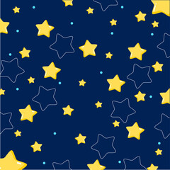 Stars seamless pattern with dark blue background. Little star cartoon for wallpaper and party decoration