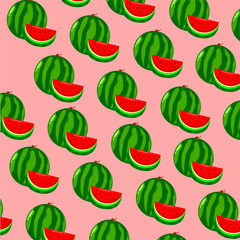 watermelon seamless pattern with pink background. Tropical fruit vector cartoon for print, wallpaper and paper wrapping