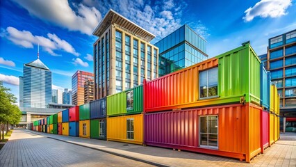 Vibrant Cityscape: Colorful Container Architecture with Ample Copy Space