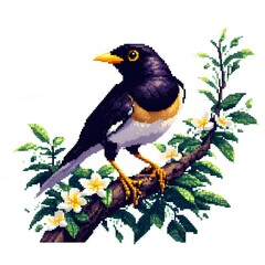 Fototapeta premium 구관조, 픽셀아트, jpeg (Hill myna, pixel art, jpeg)