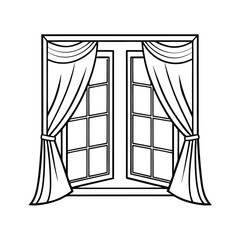 Doublehung window with curtains, panes, and elegant drapes