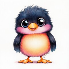 Fototapeta premium Adorable Cartoon Baby Bird Illustration With Fluffy Pink and Blue Plumage