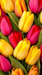 Fototapeta premium Colorful bouquet of tulips showcasing vibrant pink, red, and yellow flowers