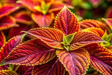 Vibrant Coleus Plant Close-up with Soft Focus Background - Stock Photo