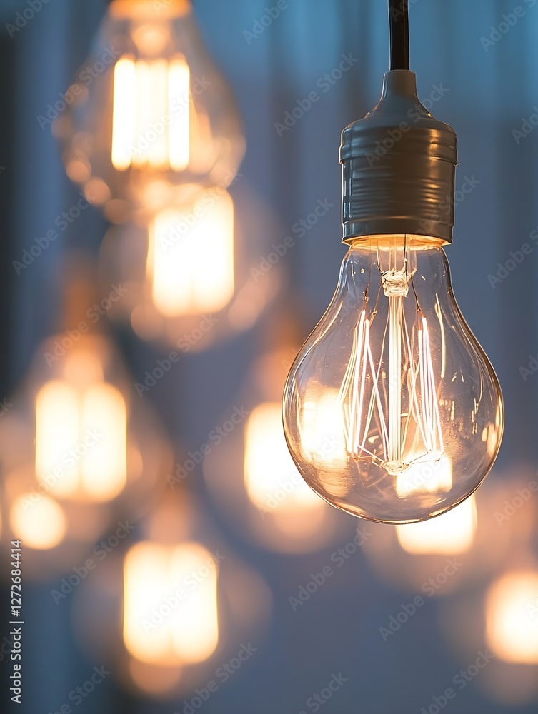 Poster vintage style light bulb with glow against a dark background : generative ai