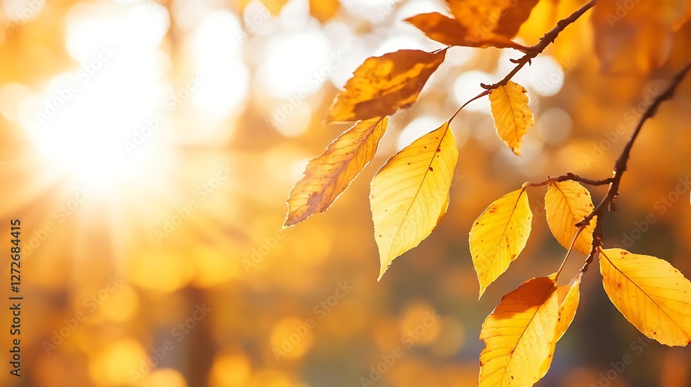 Poster golden autumn leaves bathed in radiant sunlight creating a warm and inviting atmosphere : generative