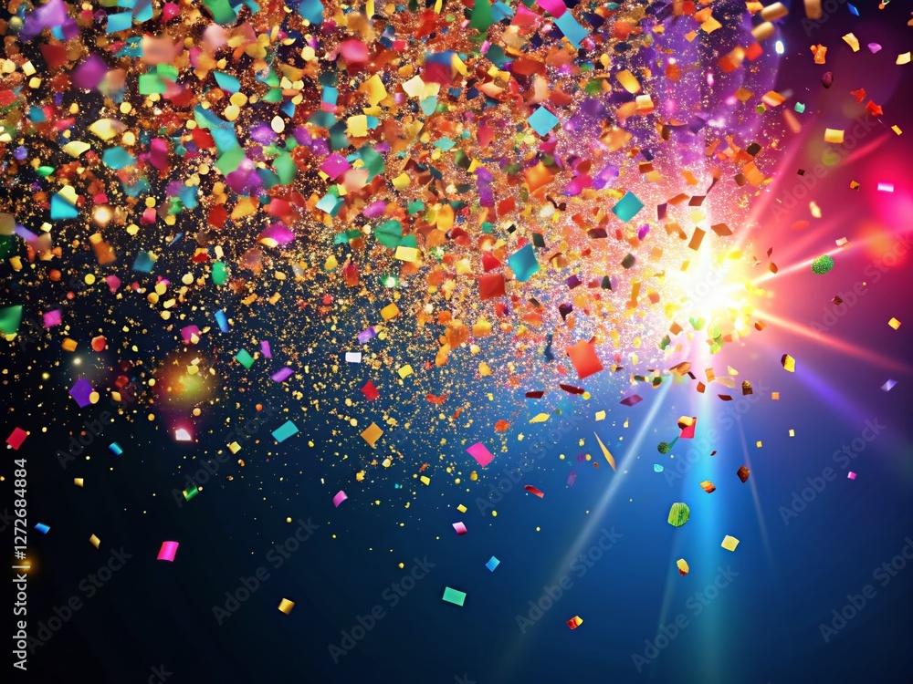 Poster vibrant confetti glow burst - alpha channel 3d render for easy background integration