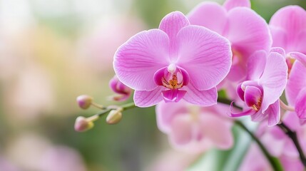 Beautiful Close Up of Pink Orchid Flower Blooming in Natural Light Garden : Generative AI